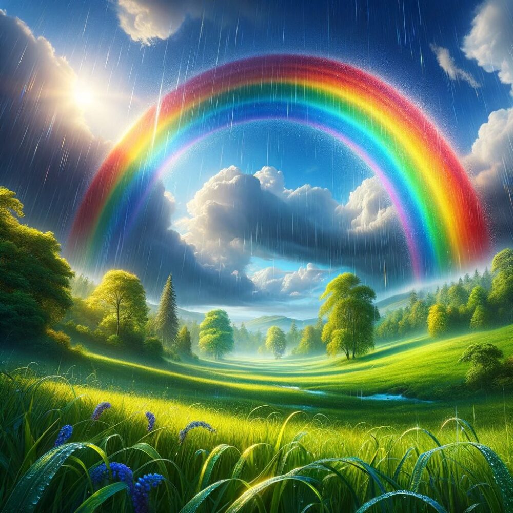 虹が出ている風景のイラスト