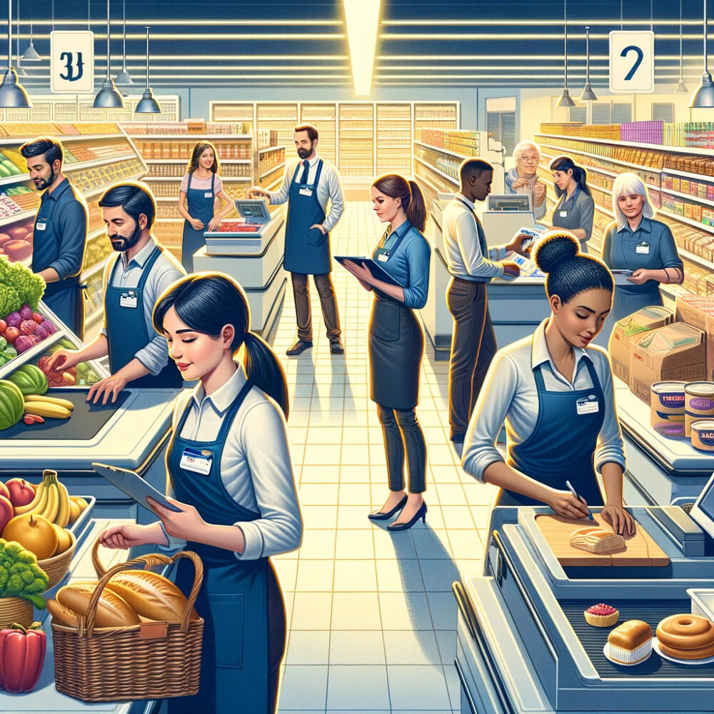 スーパーで働く従業員たちのイメージ図