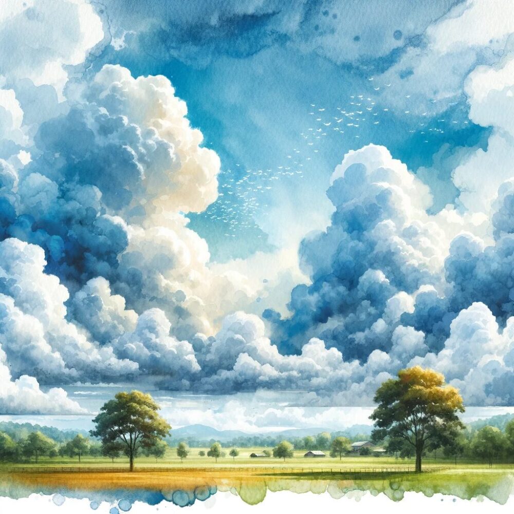 空に羊雲が出ているイメージ図