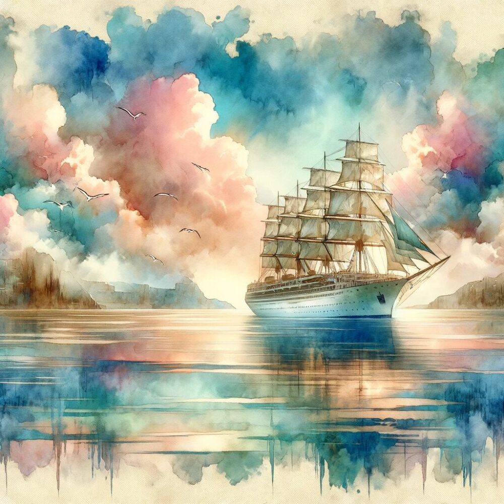 穏やかな海を航海している客船のイメージ図