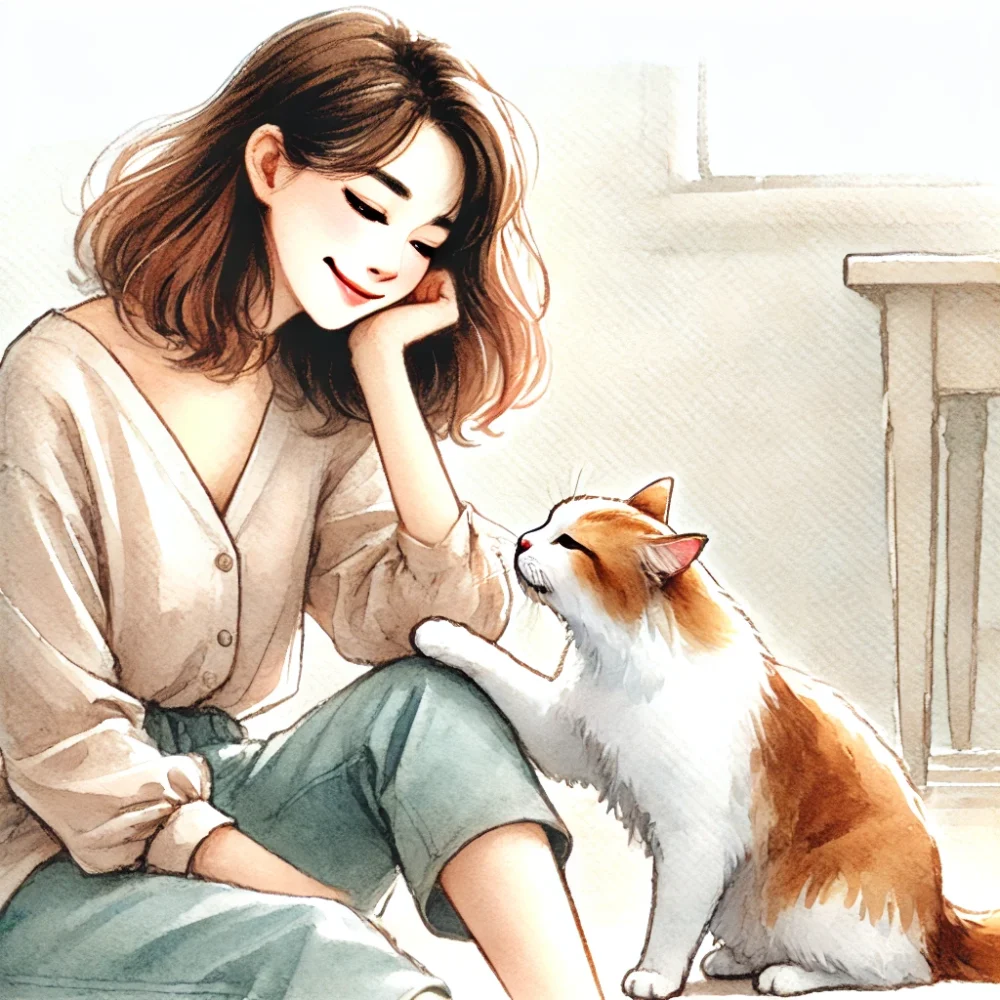 猫と女性のイラスト