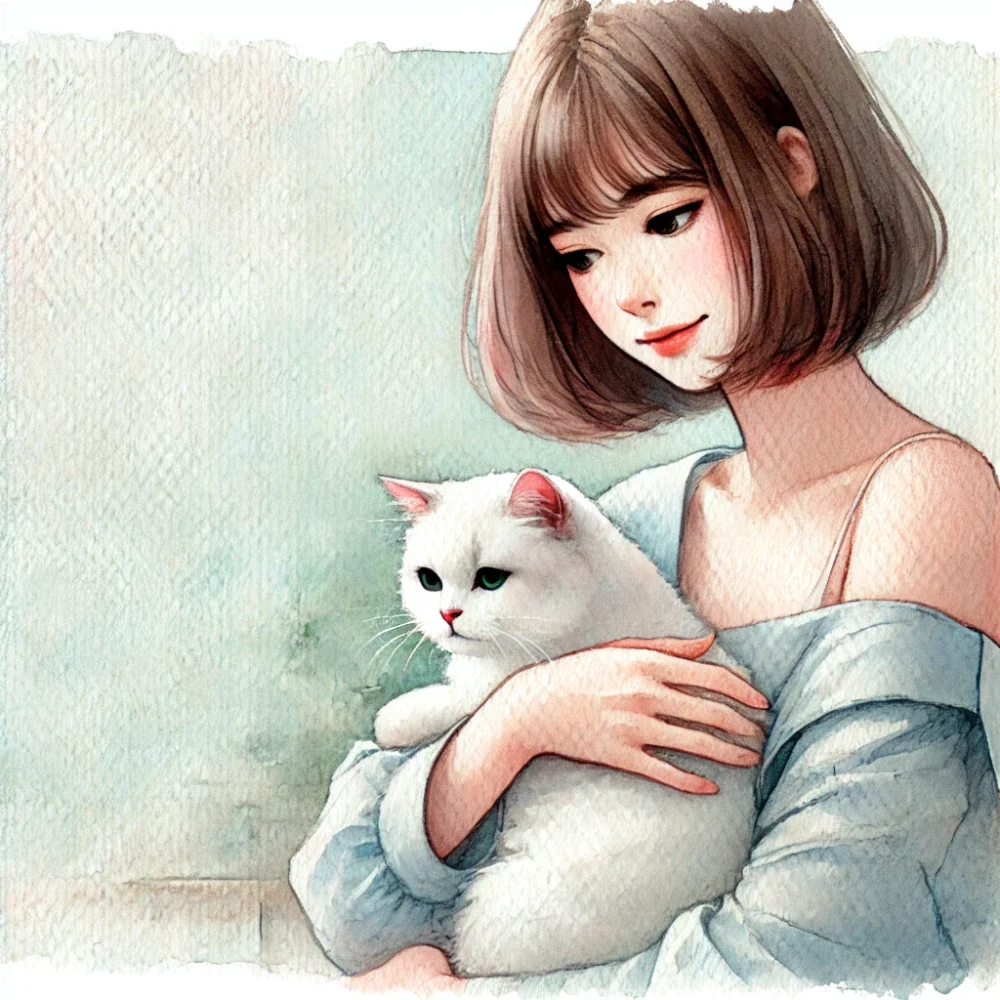 猫を抱っこしているイラスト