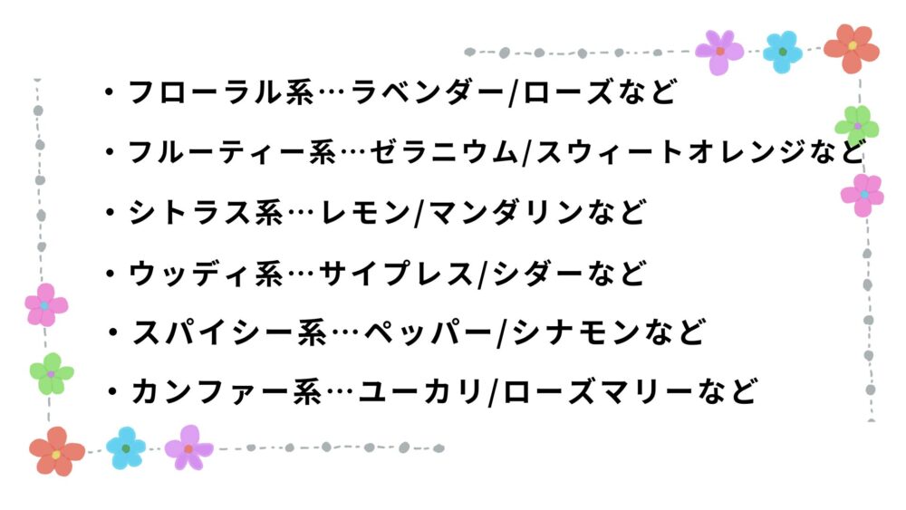 精油の香りを分類したもの
