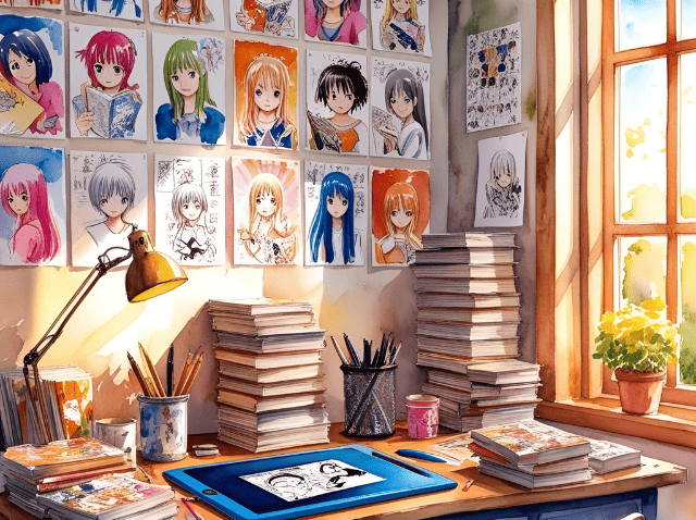 漫画作成の作業部屋のイメージ画像です。