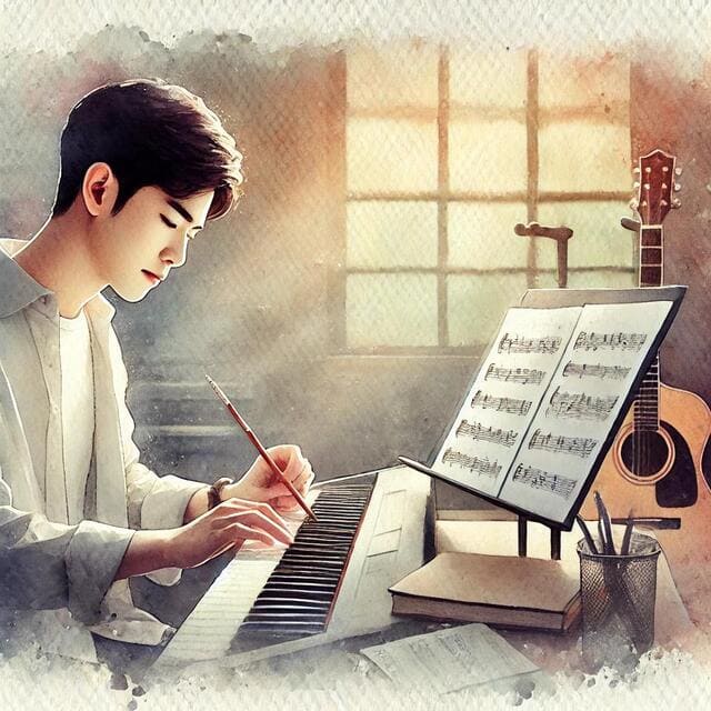 作詞作曲をしている光景