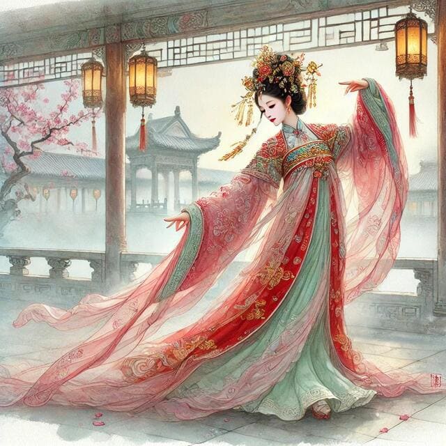 後宮の妃が舞を舞っているイメージ画像