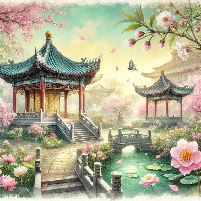 後宮の庭に花が咲いている光景