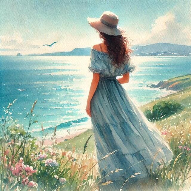 女性が海を見つめている光景