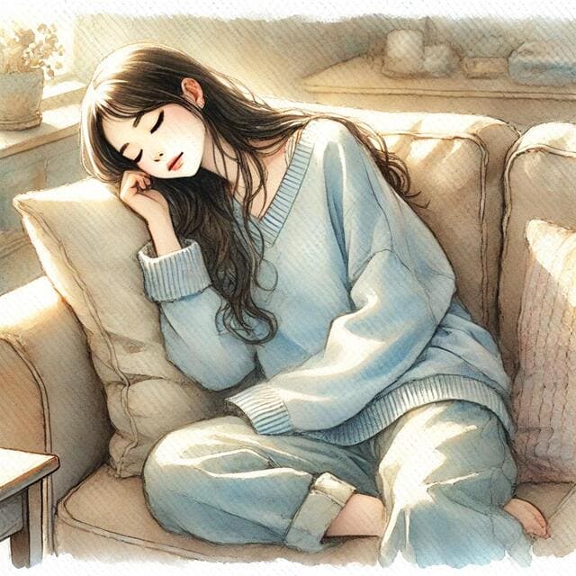 ソファーで眠る女性のイメージ画像