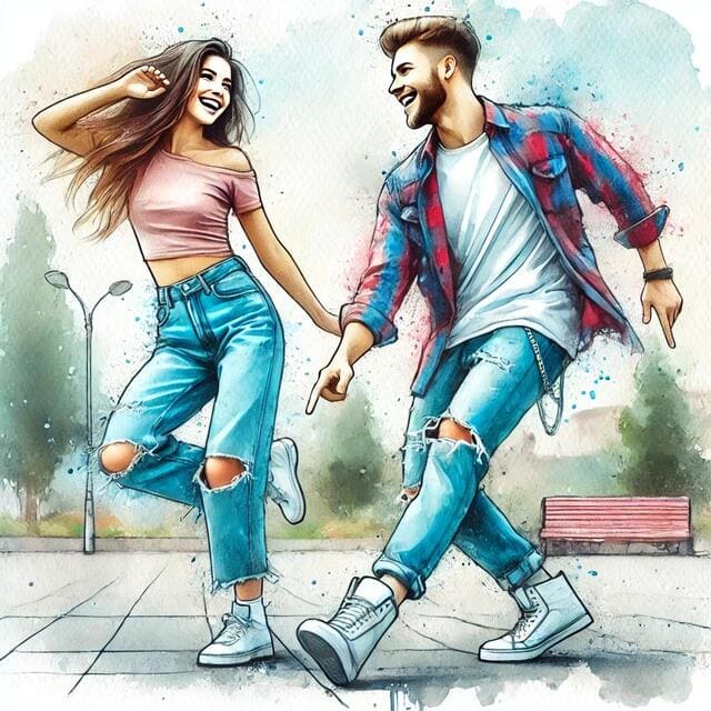 楽しそうに踊る男女のイメージ画像