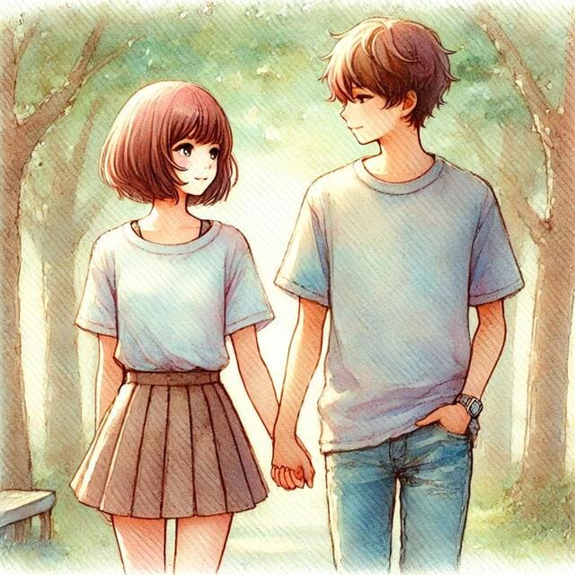 仲良しの2人が手をつないで歩いている光景