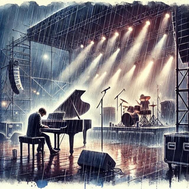 雨の中で演奏しているイメージ画像