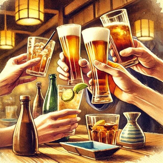 みんなで乾杯している光景