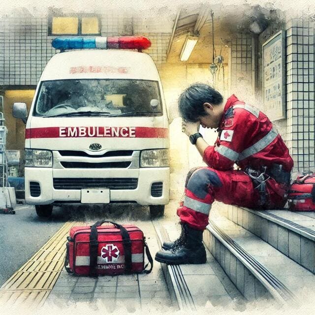 救急隊員が悩んでいる光景