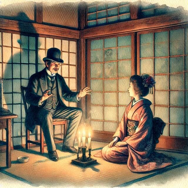 怪談話をしている夫婦のイメージ画像です。