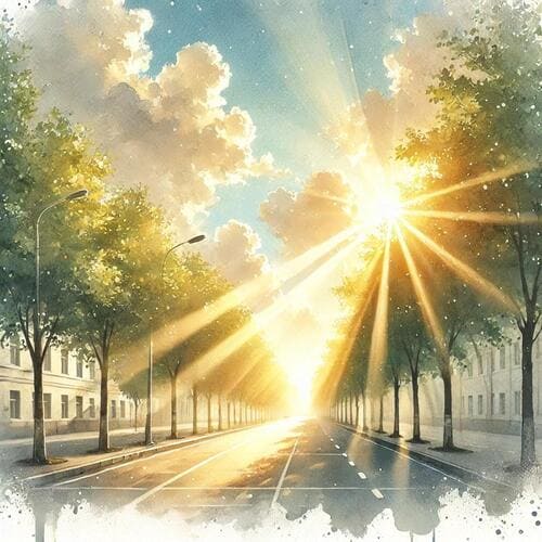雲の隙間から陽の光が差し込む光景