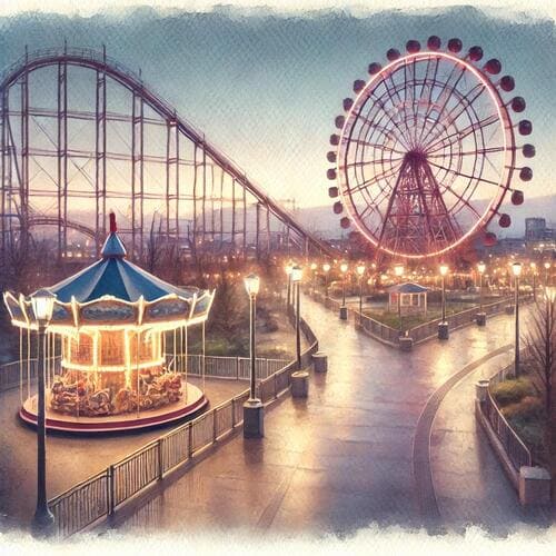 閉園後の遊園地の光景