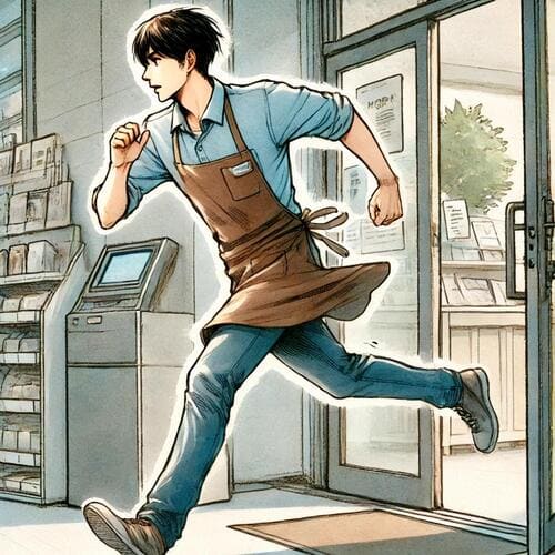 急いで走り出す男性店員のイメージ