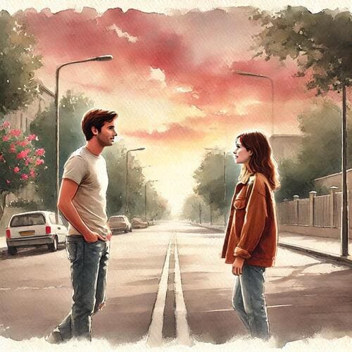 男女が久しぶりに出会った光景のイメージ