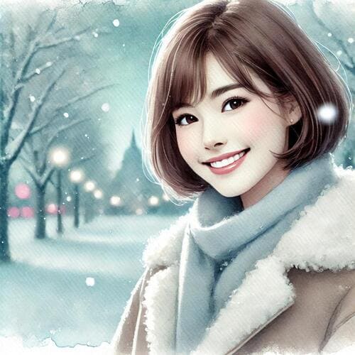 雪降る日女性が笑っているイメージ