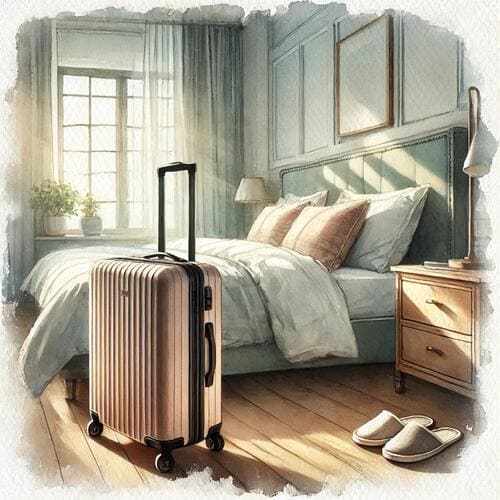 寝室にスーツケースがある光景