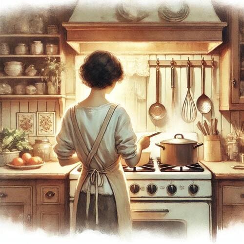 実家のお母さんが料理をしている光景