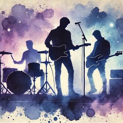 バンド３人の影が並ぶシルエット