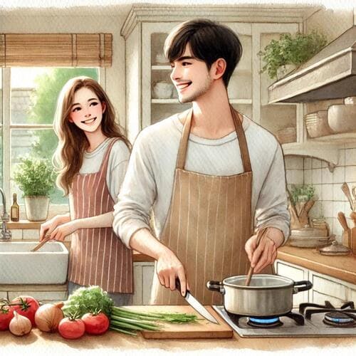 夫婦でお料理しているイメージ