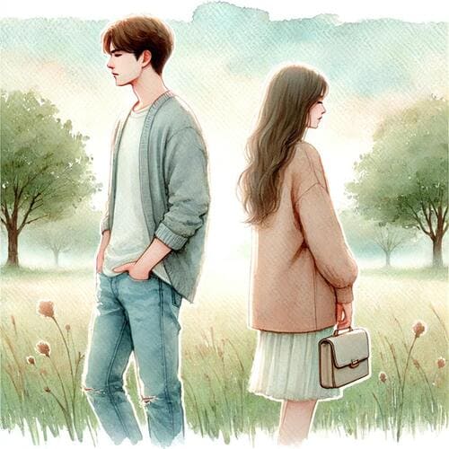 男女が背を向け合って立っている光景