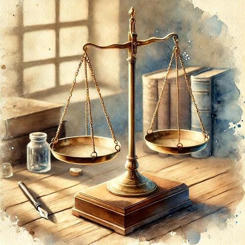 天秤が机の上に置いてあるイメージ