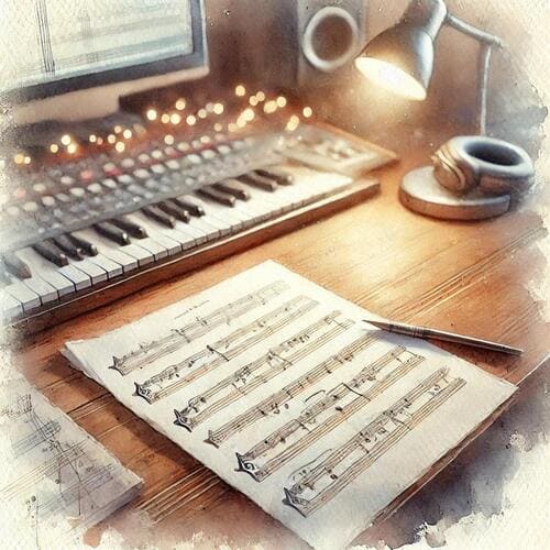 テーブルの上に置かれている五線譜
