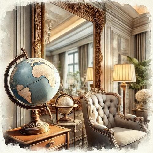 大きな鏡と地球儀