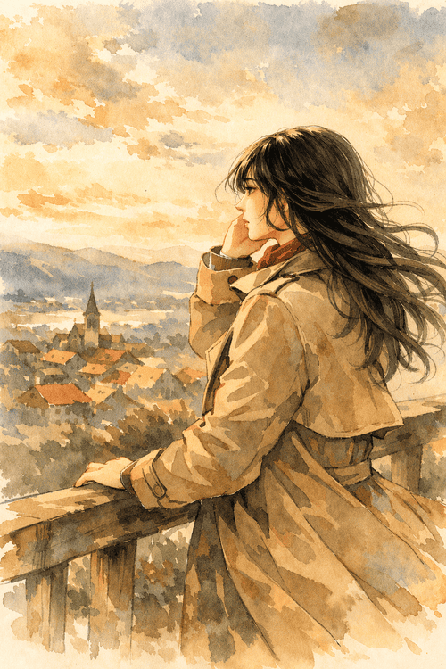 遠くの街並みを見ている女性