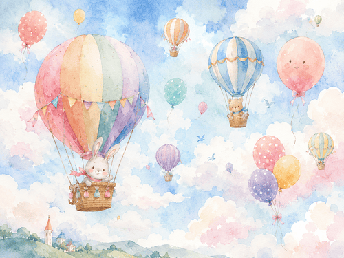 かわいい気球と風船のイラスト