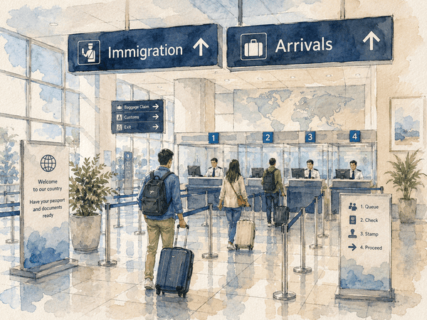 入国手続きをするところ（ドラマ「大空港」のイメージ）