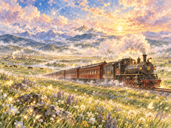 汽車が草原を走っている光景